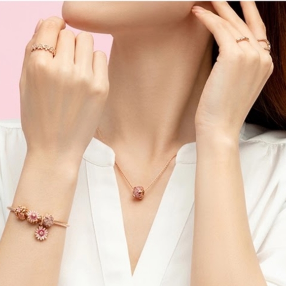 Pink Rose Gold Floral Peony Charm Bracelet - Picture 3 of 3